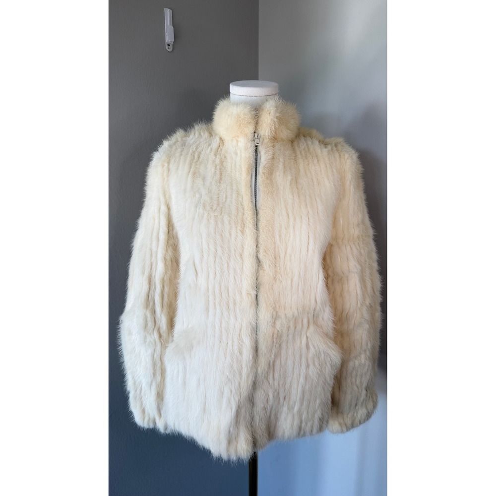 Vintage Ivory Genuine Mink Fur Jacket Size Small Quiet Luxury Glam Capsule